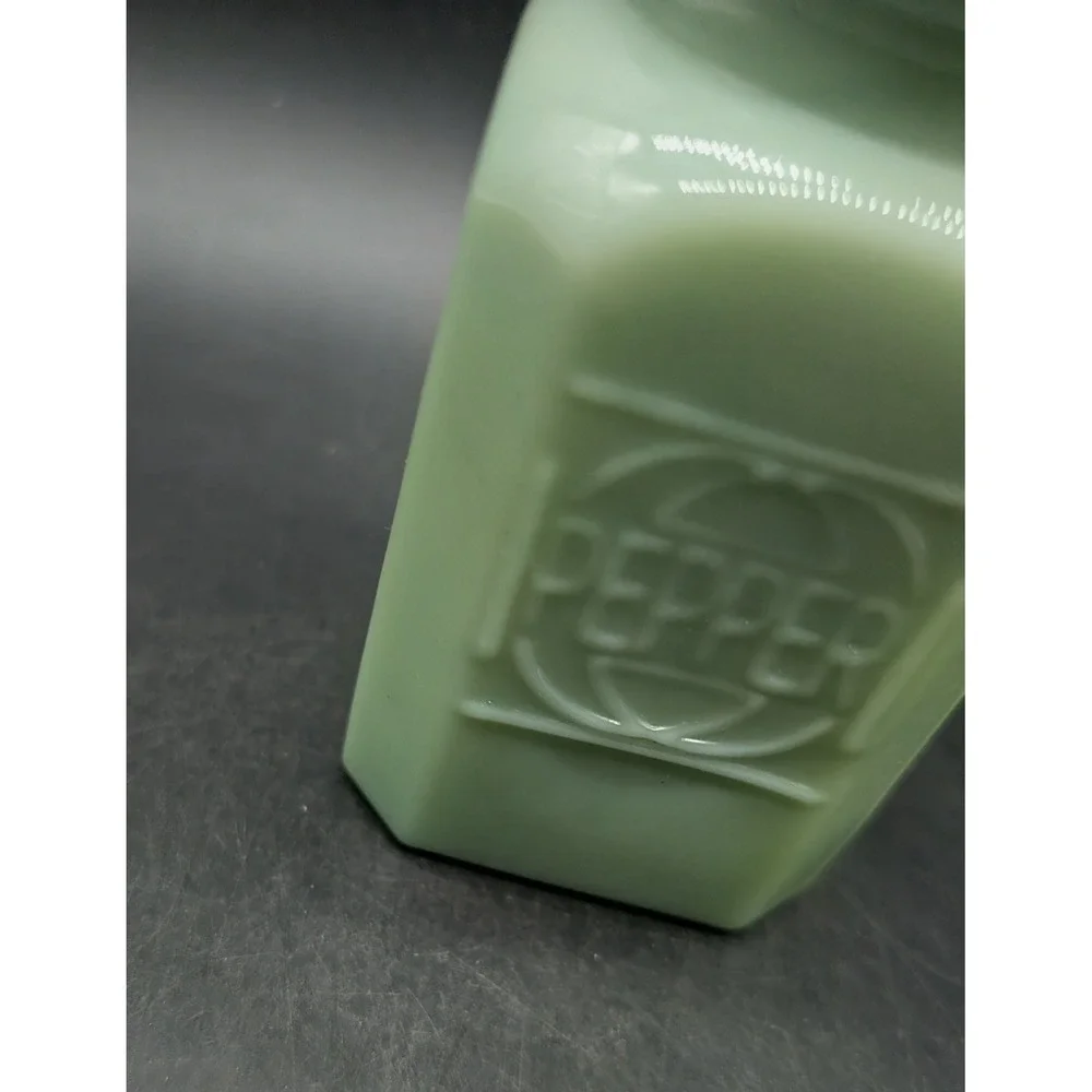 TPC Jadite Green Milk Glass Pepper Shaker Vintage Style Square Metal Lid